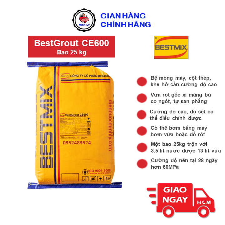 Bao 25kg BestGrout CE600 Vữa Rót Cường Độ Cao Không Co Ngót