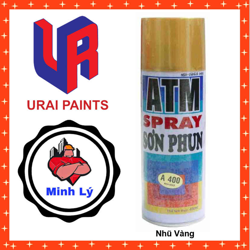 Sơn Phun Màu Nhũ Vàng - Bạc - Đồng - Inox ATM Spray (400ml/chai)